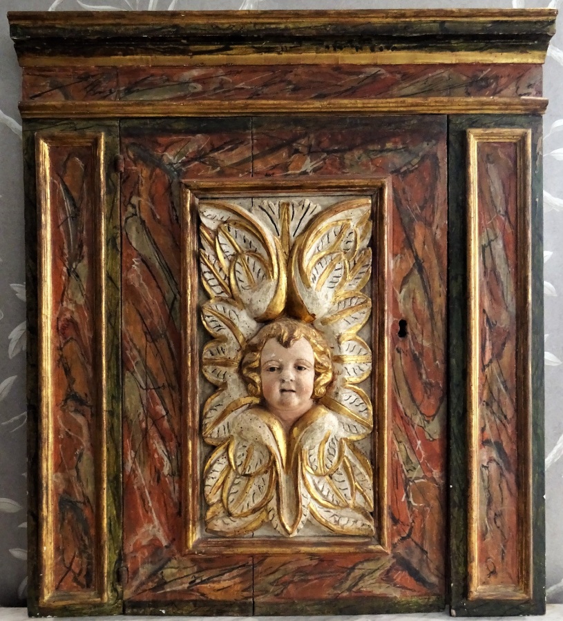 Italian Baroque Panel Door Relief Carving Head of a Cherub Putto